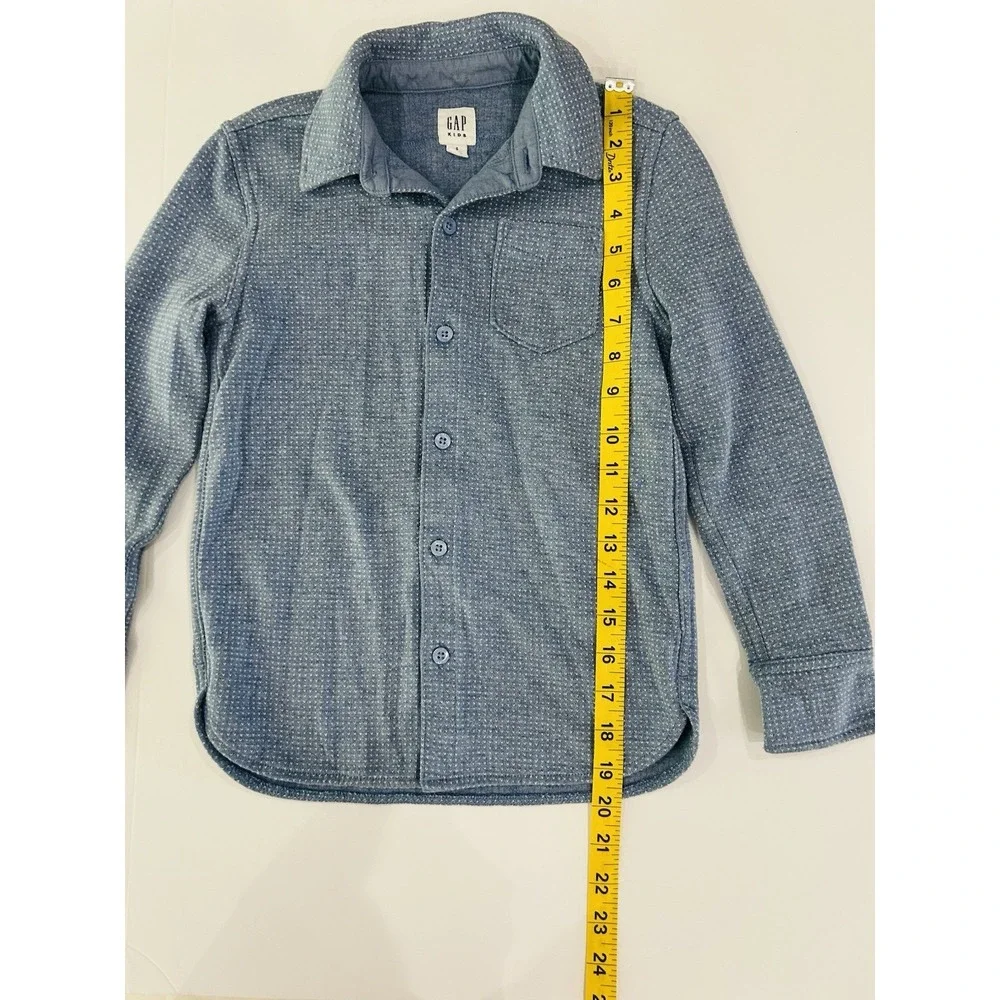 GAP Kids‎ Shirt Boys Size S Birdseye Button Front Long Sleeve Cotton Blend Blue